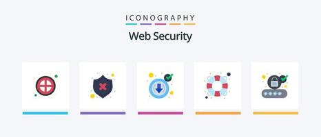 paquete de iconos flat 5 de seguridad web que incluye autorización. apoyo. blindaje. seguridad. descargar. diseño de iconos creativos vector