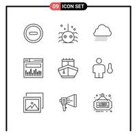 9 Thematic Vector Outlines and Editable Symbols of vehicles transport cloud sail data Editable Vector Design Elements