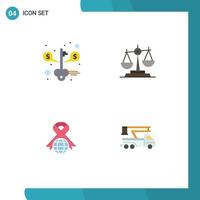 Editable Vector Line Pack of 4 Simple Flat Icons of key legal success judge scales Editable Vector Design Elements