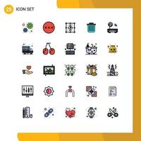25 Universal Filled line Flat Colors Set for Web and Mobile Applications office container process can basket Editable Vector Design Elements