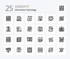 Information Technology 25 Line icon pack including security. lock. storage. cyber. encryption vector