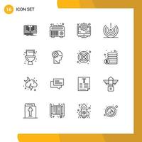 Modern Set of 16 Outlines Pictograph of plumber wifi computer signal devices Editable Vector Design Elements