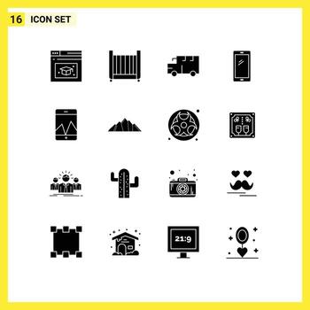 Pack of 16 Modern Solid Glyphs Signs and Symbols for Web Print Media such as graph iphone school android smart phone Editable Vector Design Elements