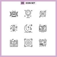 Set of 9 Modern UI Icons Symbols Signs for moon power mirror green plug Editable Vector Design Elements