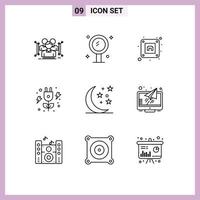 Set of 9 Modern UI Icons Symbols Signs for moon power mirror green plug Editable Vector Design Elements