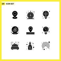 9 User Interface Solid Glyph Pack of modern Signs and Symbols of location loan quick lend bulb Editable Vector Design Elements