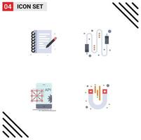 paquete de 4 iconos planos creativos de aficiones api cuaderno de notas codificación informática elementos de diseño vectorial editables vector