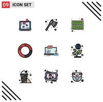 9 User Interface Filledline Flat Color Pack of modern Signs and Symbols of course pie computer finance business Editable Vector Design Elements