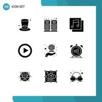 Modern Set of 9 Solid Glyphs and symbols such as alarm international media global media Editable Vector Design Elements