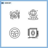 conjunto de 4 iconos de interfaz de usuario modernos símbolos signos para tocino coche astronomía herramienta mundial elementos de diseño vectorial editables vector