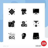 Pack of 9 creative Solid Glyphs of strategy love brush heart imac Editable Vector Design Elements