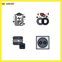 Mobile Interface Filledline Flat Color Set of 4 Pictograms of care security result ring devices Editable Vector Design Elements