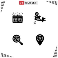 Modern Set of 4 Solid Glyphs Pictograph of appointment magnifying glass schedule location location Editable Vector Design Elements