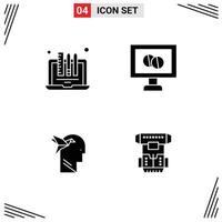 Solid Glyph Pack of 4 Universal Symbols of design imaginaton laptop medicine brian Editable Vector Design Elements