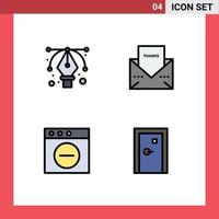 Pack of 4 Modern Filledline Flat Colors Signs and Symbols for Web Print Media such as design delete envelope thanks aperture Editable Vector Design Elements