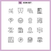 Group of 16 Outlines Signs and Symbols for mark list bubble check reply Editable Vector Design Elements