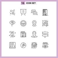 Group of 16 Outlines Signs and Symbols for mark list bubble check reply Editable Vector Design Elements