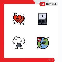 Group of 4 Filledline Flat Colors Signs and Symbols for heart mobile power monitor cloud database Editable Vector Design Elements