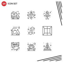 9 Universal Outlines Set for Web and Mobile Applications trend down living direction fire Editable Vector Design Elements