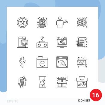 16 Outline concept for Websites Mobile and Apps card return avatar money land Editable Vector Design Elements