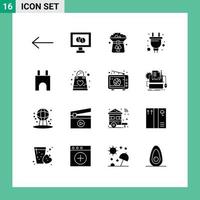 conjunto de 16 iconos de interfaz de usuario modernos símbolos signos para fortaleza castillo edificio sombrero castillo socket elementos de diseño vectorial editables vector