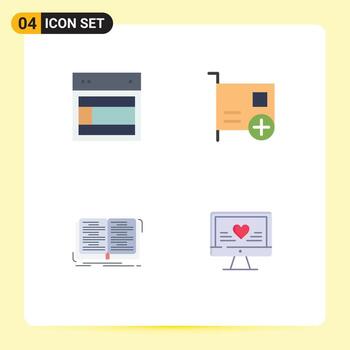 Group of 4 Modern Flat Icons Set for design hardware web card education Editable Vector Design Elements