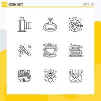 Set of 9 Commercial Outlines pack for coffee celebration signal water gun goal Editable Vector Design Elements