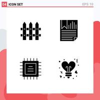 Solid Glyph Pack of 4 Universal Symbols of construction chipset bookmark paper bulb Editable Vector Design Elements