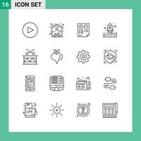 Mobile Interface Outline Set of 16 Pictograms of festival christmas document up rocket Editable Vector Design Elements