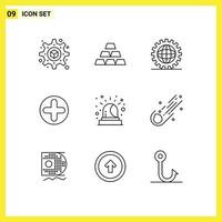 9 Universal Outline Signs Symbols of siren alarm development medical sign Editable Vector Design Elements