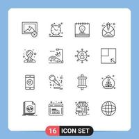 conjunto de 16 iconos de interfaz de usuario modernos signos de símbolos para elementos de diseño de vector editables de contacto de bandeja de entrada fantasma de correo femenino