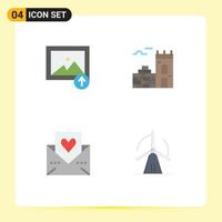 4 iconos planos universales establecidos para aplicaciones web y móviles elementos de diseño vectorial editables de turbina de corazón de pared de correo de imagen vector