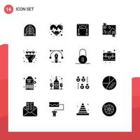 Pack of 16 Modern Solid Glyphs Signs and Symbols for Web Print Media such as bouquet image machine dividend contibution Editable Vector Design Elements