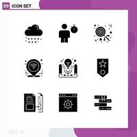 Set of 9 Vector Solid Glyphs on Grid for business idea connection timer location check in Editable Vector Design Elements