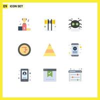 User Interface Pack of 9 Basic Flat Colors of rupee coin sound spooky scary Editable Vector Design Elements