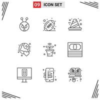 Pictogram Set of 9 Simple Outlines of internet love build world earth Editable Vector Design Elements