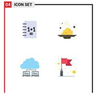 Modern Set of 4 Flat Icons Pictograph of education cloud food server Editable Vector Design Elements