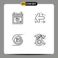 conjunto de línea de interfaz móvil de 4 pictogramas del navegador bitcoin web back cryptocurrency elementos de diseño vectorial editables vector