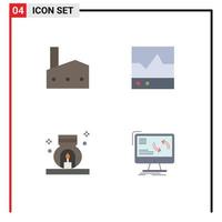 Modern Set of 4 Flat Icons Pictograph of factory scope industry ecg relax Editable Vector Design Elements