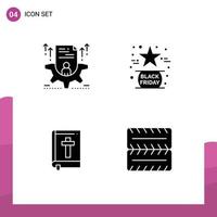 4 Universal Solid Glyph Signs Symbols of resume star setting favorite book Editable Vector Design Elements