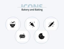 paquete de iconos de glifos para hornear 5 diseño de iconos. rodillo de pan. horneando. colorante. panadería. alimento vector