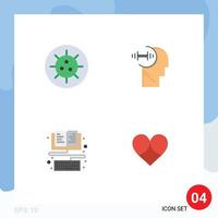 Group of 4 Modern Flat Icons Set for bacteria education training head gift Editable Vector Design Elements