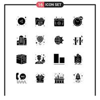 Set of 16 Commercial Solid Glyphs pack for construction grain player container service Editable Vector Design Elements