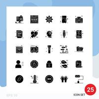 25 Universal Solid Glyphs Set for Web and Mobile Applications first aid kitchen website electronic globe Editable Vector Design Elements