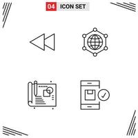 Mobile Interface Line Set of 4 Pictograms of arrow sketch rewind internet check Editable Vector Design Elements