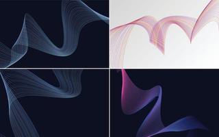 Set of 4 geometric wave pattern background Abstract waving line vector