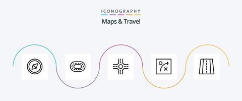 mapas y paquete de iconos de la línea de viaje 5 que incluye. la carretera. vector