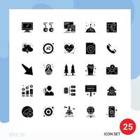 25 User Interface Solid Glyph Pack of modern Signs and Symbols of science fire fashion burner cell Editable Vector Design Elements