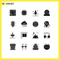 Mobile Interface Solid Glyph Set of 16 Pictograms of coding hardware processor gadget computers Editable Vector Design Elements