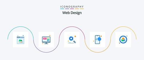 Web Design Flat 5 Icon Pack Including mobile internet. internet. magnifier. globe. seo vector